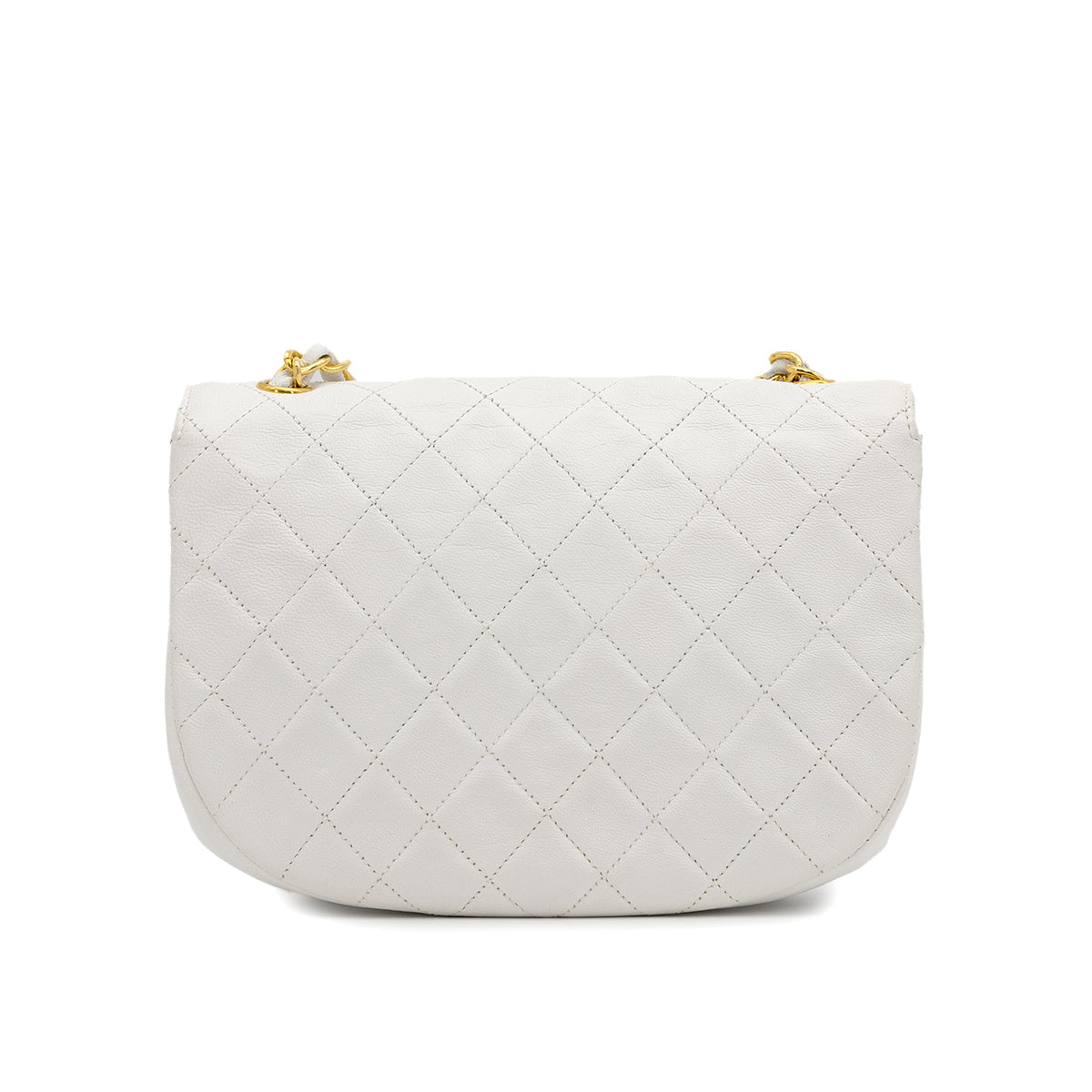 VINTAGE CHANEL MATELASSE HALF MOON CHAIN SHOULDER BAG WHITE LAMB SKIN GOLD HARDWARE 90315487