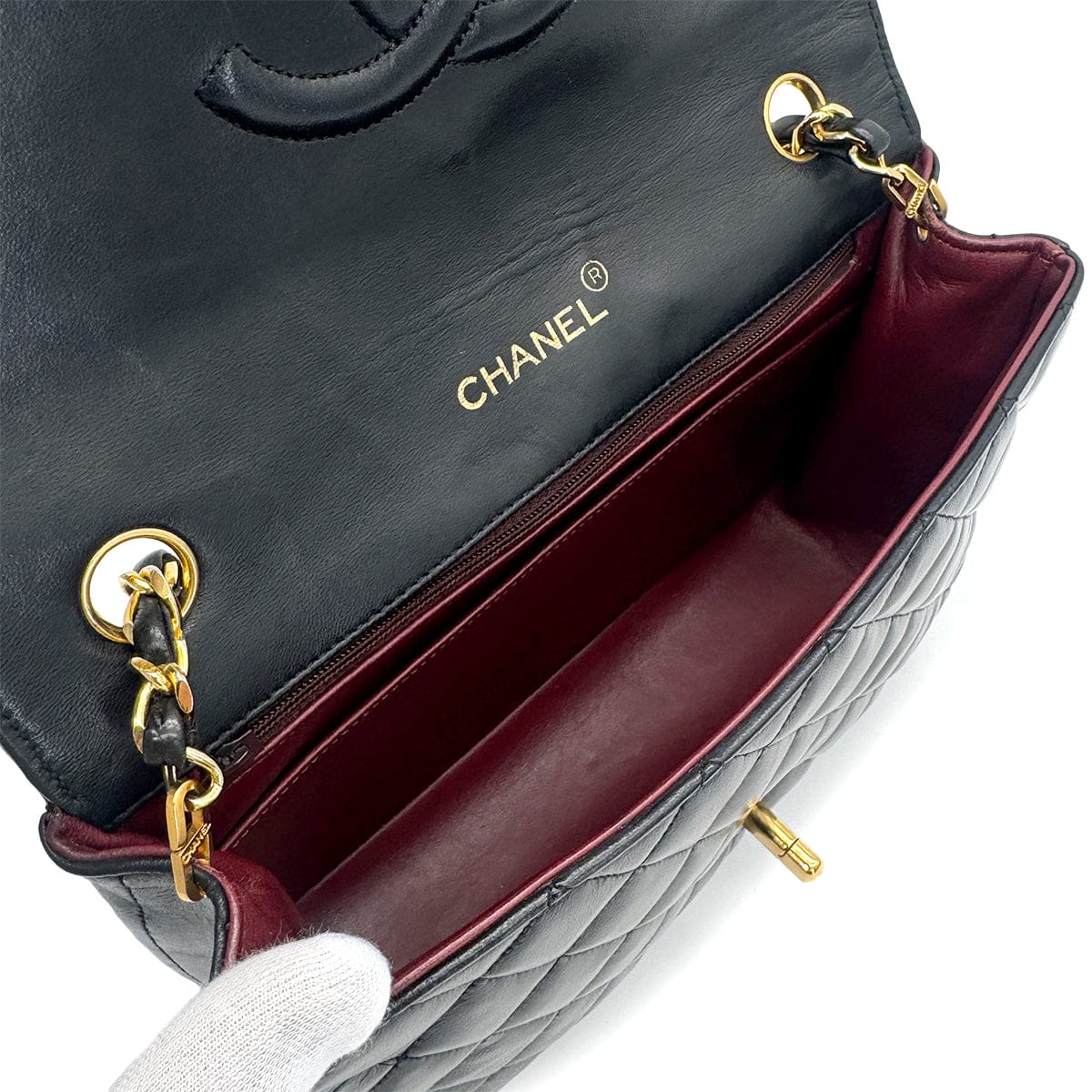VINTAGE CHANEL MATELASSE HALF MOON CHAIN SHOULDER BAG BLACK LAMB SKIN GOLD HARDWARE 90319939