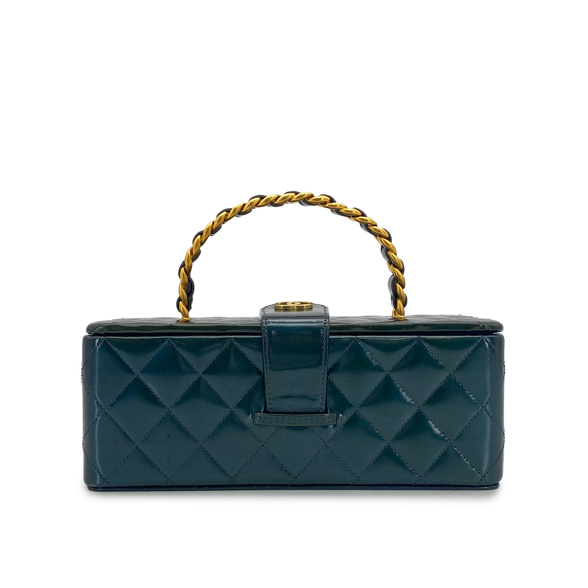 VINTAGE CHANEL MATELASSE HAND BAG GREEN LEATHER GOLD HARDWARE 90317898