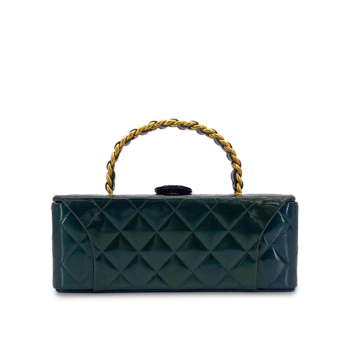 VINTAGE CHANEL MATELASSE HAND BAG GREEN LEATHER GOLD HARDWARE 90317898