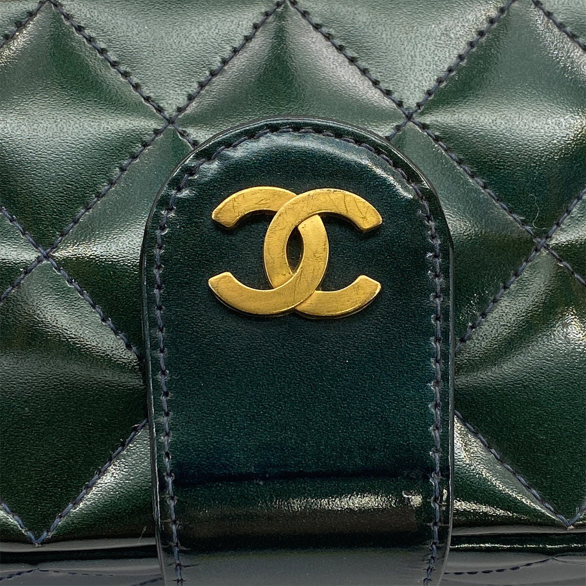 VINTAGE CHANEL MATELASSE HAND BAG GREEN LEATHER GOLD HARDWARE 90317898