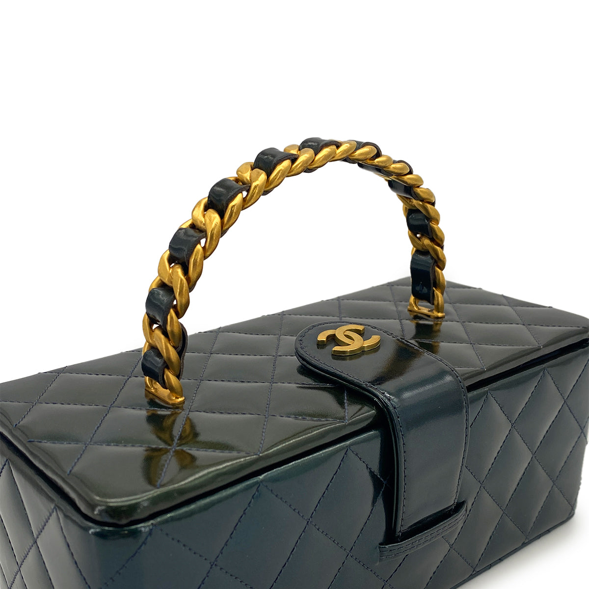 VINTAGE CHANEL MATELASSE HAND BAG GREEN LEATHER GOLD HARDWARE 90317898