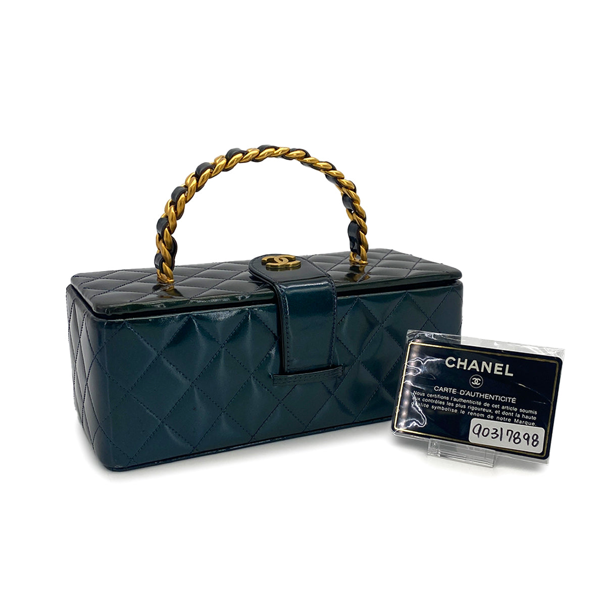 VINTAGE CHANEL MATELASSE HAND BAG GREEN LEATHER GOLD HARDWARE 90317898