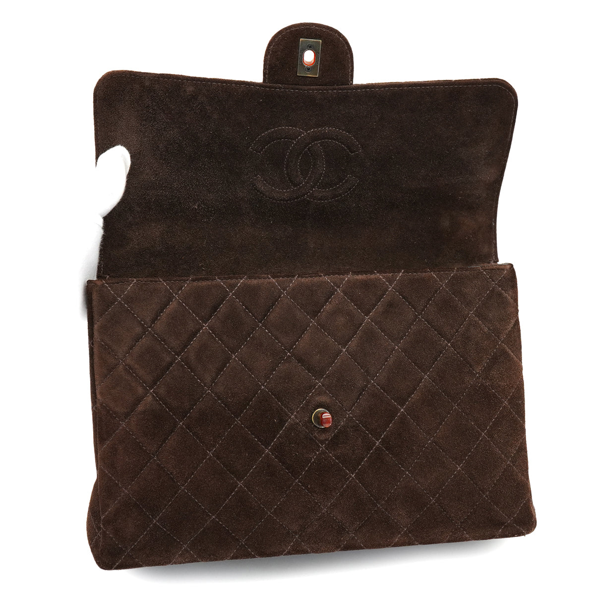VINTAGE CHANEL MATELASSE PLASTIC CHAIN HAND BAG BROWN SUEDE GOLD HARDWARE 90326855
