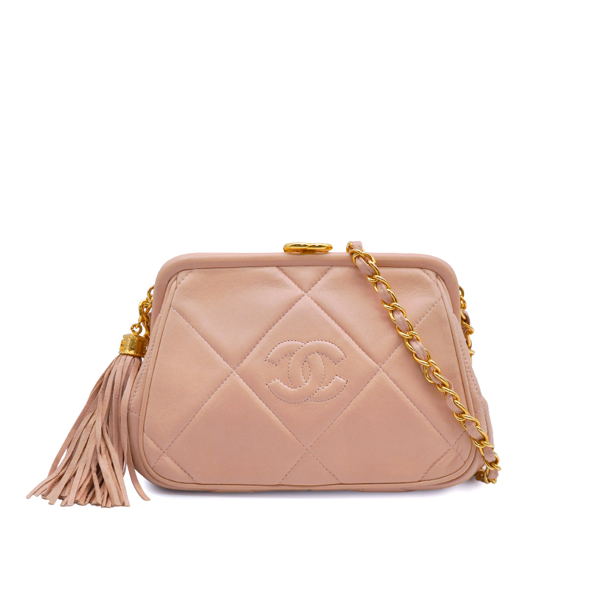 VINTAGE CHANEL COCOMARK  MATELASSE SHOULDER BAG FRINGE PINK GOLD HARDWARE 90346874