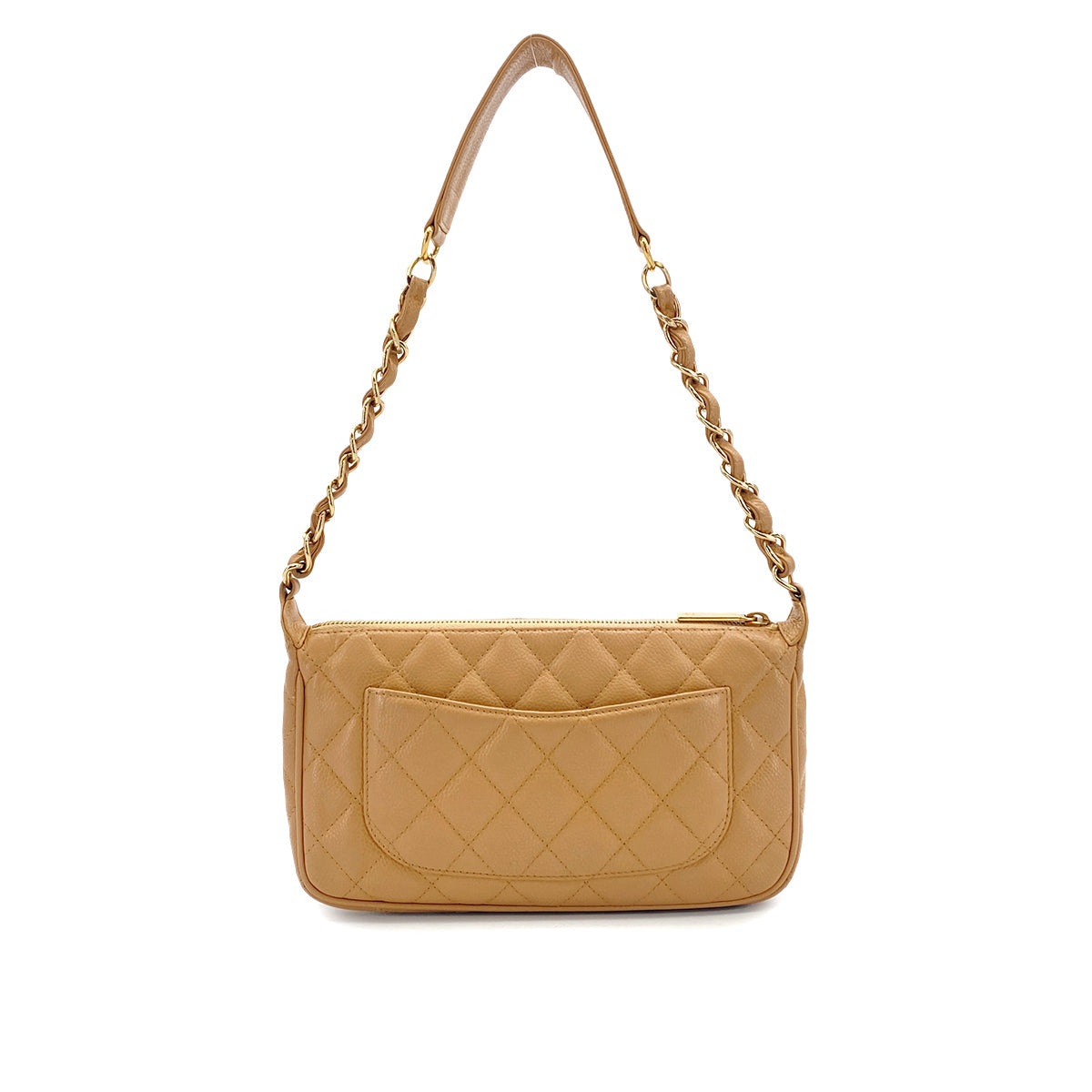 VINTAGE CHANEL MATELLASSE CHAIN SHOULDER BAG BEIGE CAVIAR SKIN GOLD HARDWARE 90327046