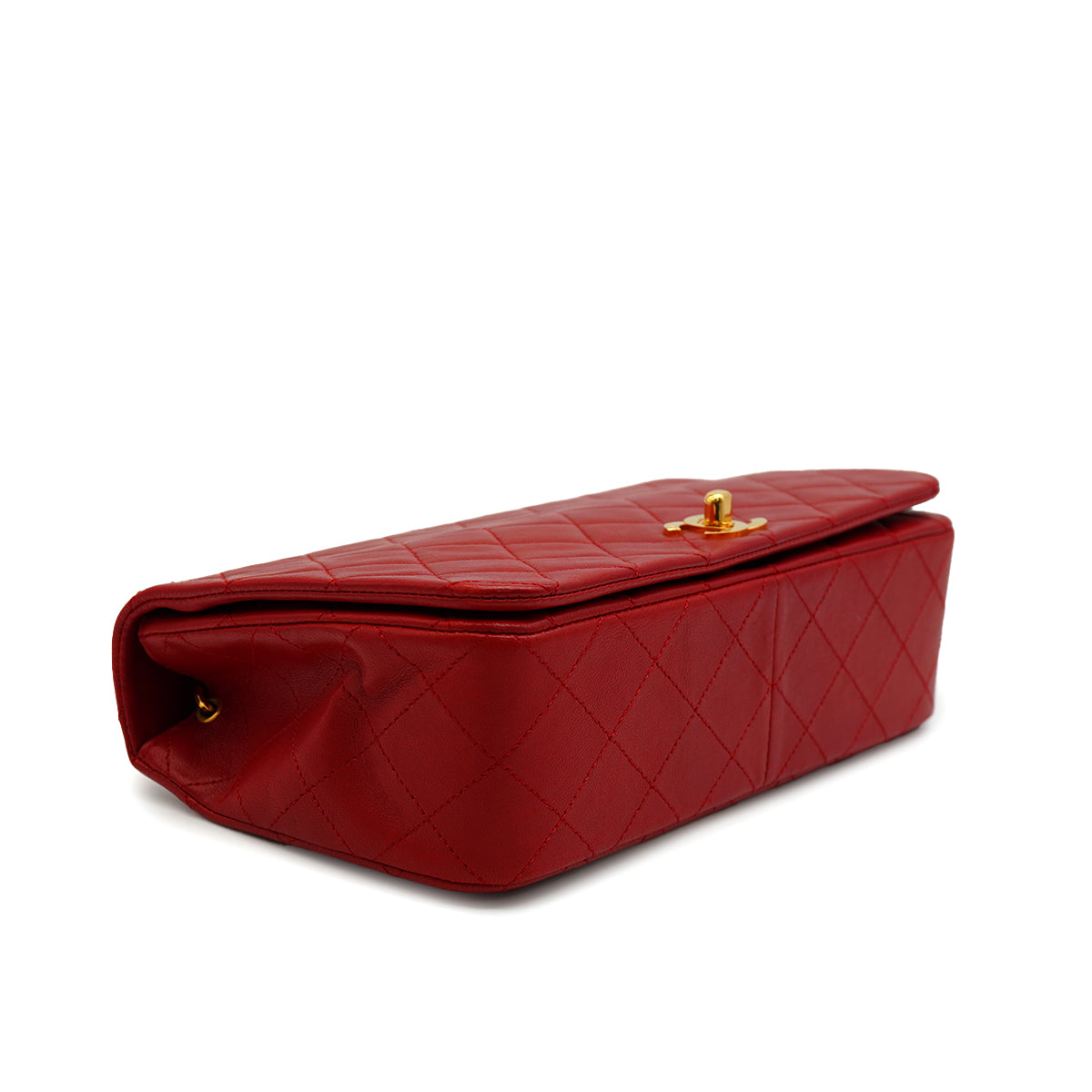 VINTAGE CHANEL MATERASSE FULL FLAP CHAIN SHUOLDER BAG RED LAMB SKIN GOLD HARDWARE 90346116