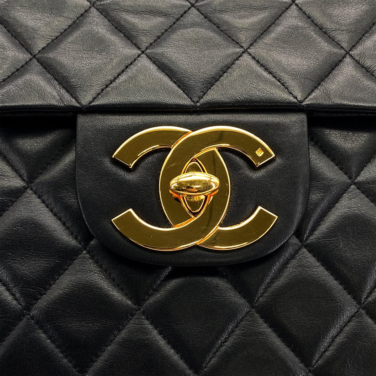 PURPOSE VINTAGE CHANEL MAXI MATELASSE 34 CHAIN SHOULDER BAG BLACK LAMB SKIN GOLD HARDWARE 90323980