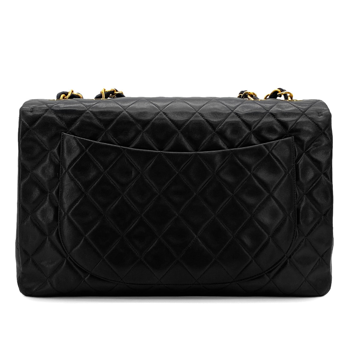 VINTAGE CHANEL MAXI MATELASSE 34 CHAIN SHOULDER BAG BLACK LAMB SKIN GOLD HARDWARE 90325642