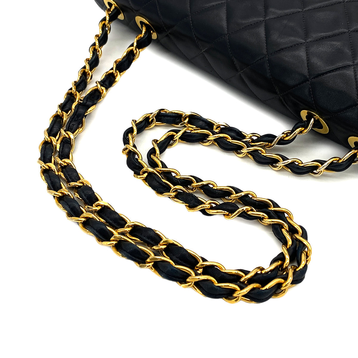 VINTAGE CHANEL MAXI MATELASSE 34 CHAIN SHOULDER BAG BLACK LAMB SKIN GOLD HARDWARE 90325642