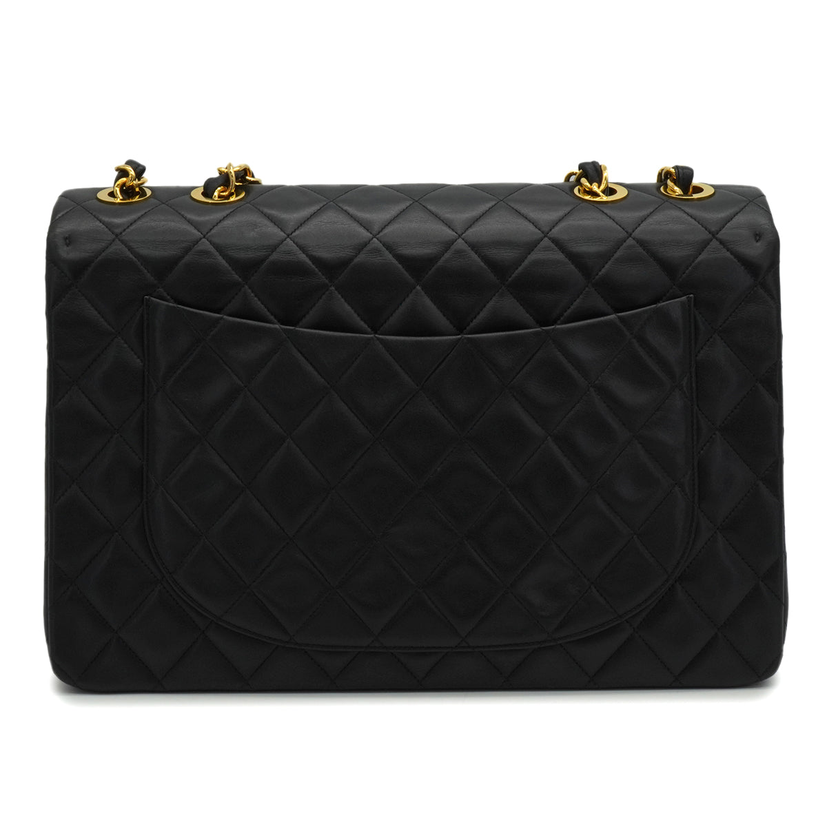 VINTAGE CHANEL MAXI MATELASSE 34 CHAIN SHOULDER BAG BLACK LAMB SKIN GOLD HARDWARE 90340140
