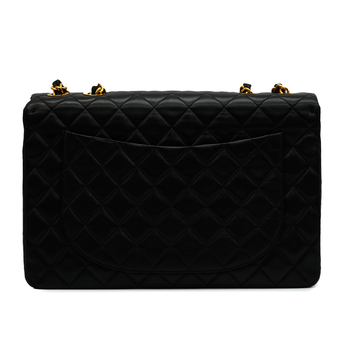 VINTAGE CHANEL MAXI MATELASSE 34 CHAIN SHOULDER BAG BLACK LAMB SKIN GOLD HARDWARE 90346666