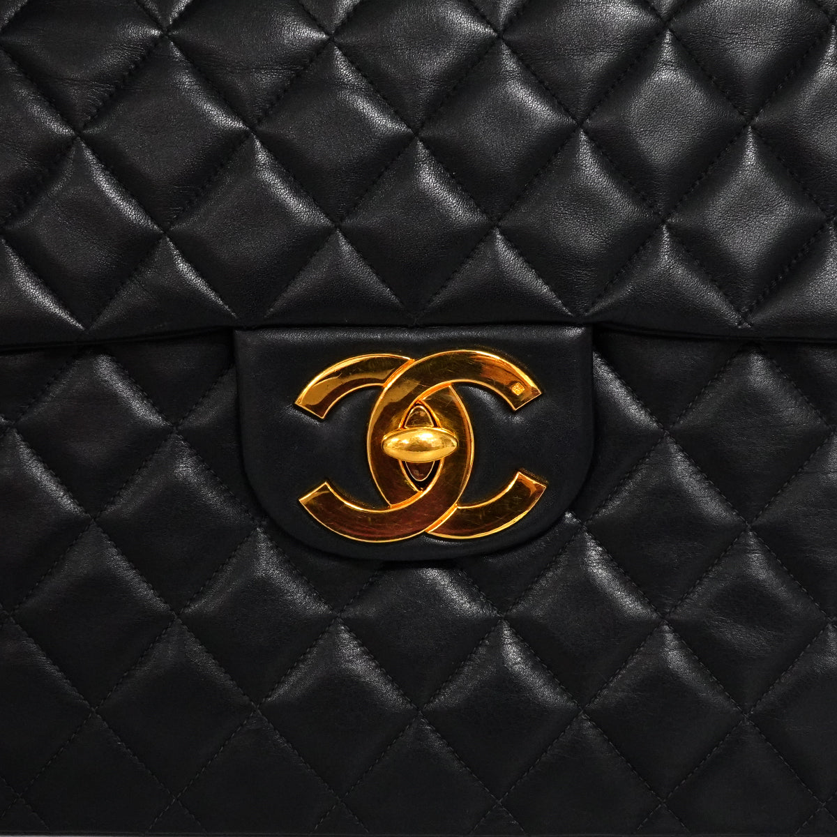 VINTAGE CHANEL MAXI MATELASSE 34 CHAIN SHOULDER BAG BLACK LAMB SKIN GOLD HARDWARE 90346666