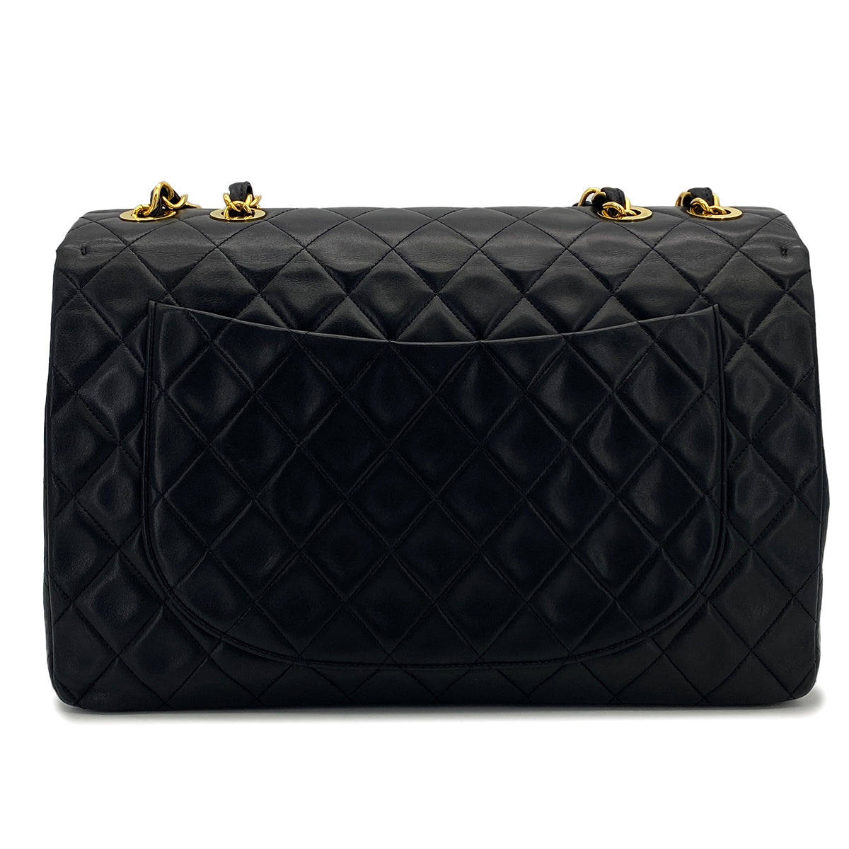 VINTAGE CHANEL MAXI MATELASSE 34 CHAIN SHOULDER BAG BLACK LAMB SKIN GOLD HARDWARE 90323982