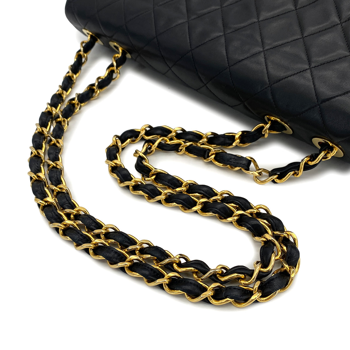 VINTAGE CHANEL MAXI MATELASSE 34 CHAIN SHOULDER BAG BLACK LAMB SKIN GOLD HARDWARE 90323982