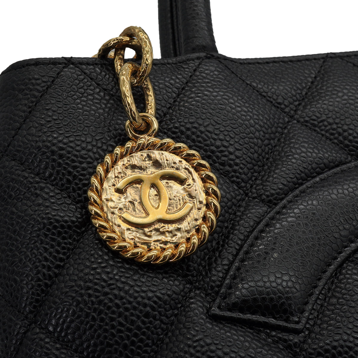 VINTAGE CHANEL MEDALLION TOTE BAG BLACK CAVIAR SKIN GOLD HARDWARE 90343960