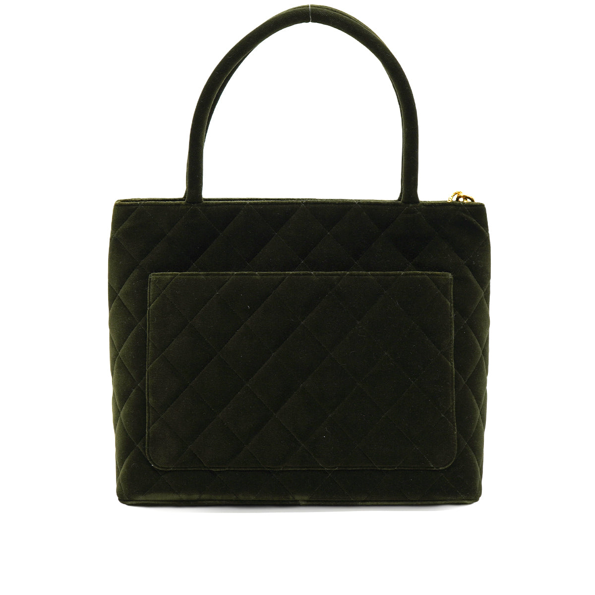 VINTAGE CHANEL MEDALLION TOTE BAG DARK GREEN VELOR GOLD HARDWARE 90346145
