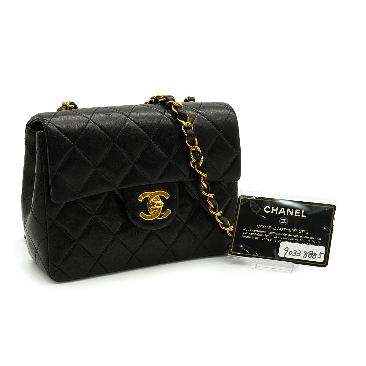 VINTAGE CHANEL MINI SQUARE 17 CHAIN SHOULDER BAG BLACK LAMB SKIN GOLD HARDWARE 90338885