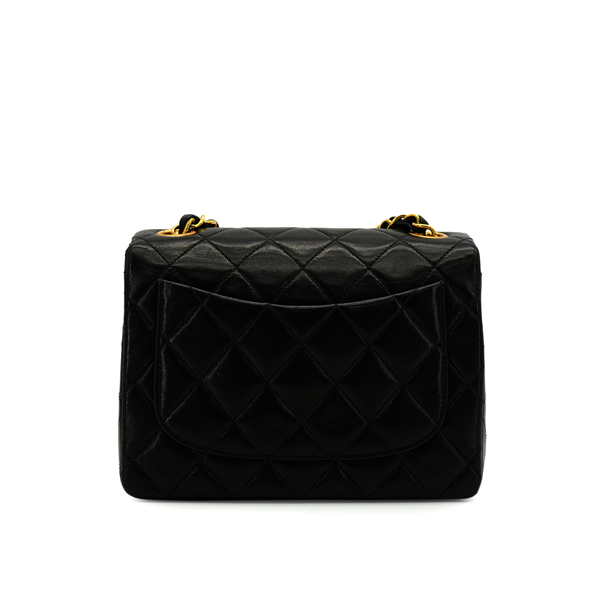 VINTAGE CHANEL MINI SQUARE 17 CHAIN SHOULDER BAG BLACK LAMB SKIN GOLD HARDWARE 90338885