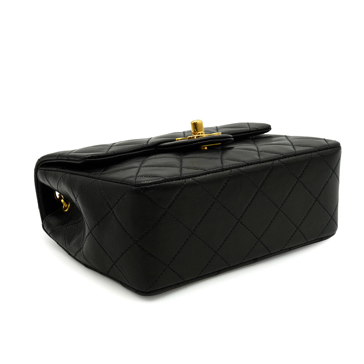 VINTAGE CHANEL MINI SQUARE 17 CHAIN SHOULDER BAG BLACK LAMB SKIN GOLD HARDWARE 90338885