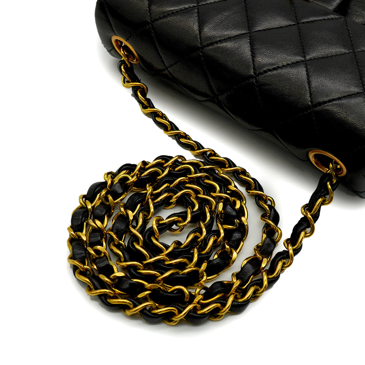 VINTAGE CHANEL MINI SQUARE 17 CHAIN SHOULDER BAG BLACK LAMB SKIN GOLD HARDWARE 90338885