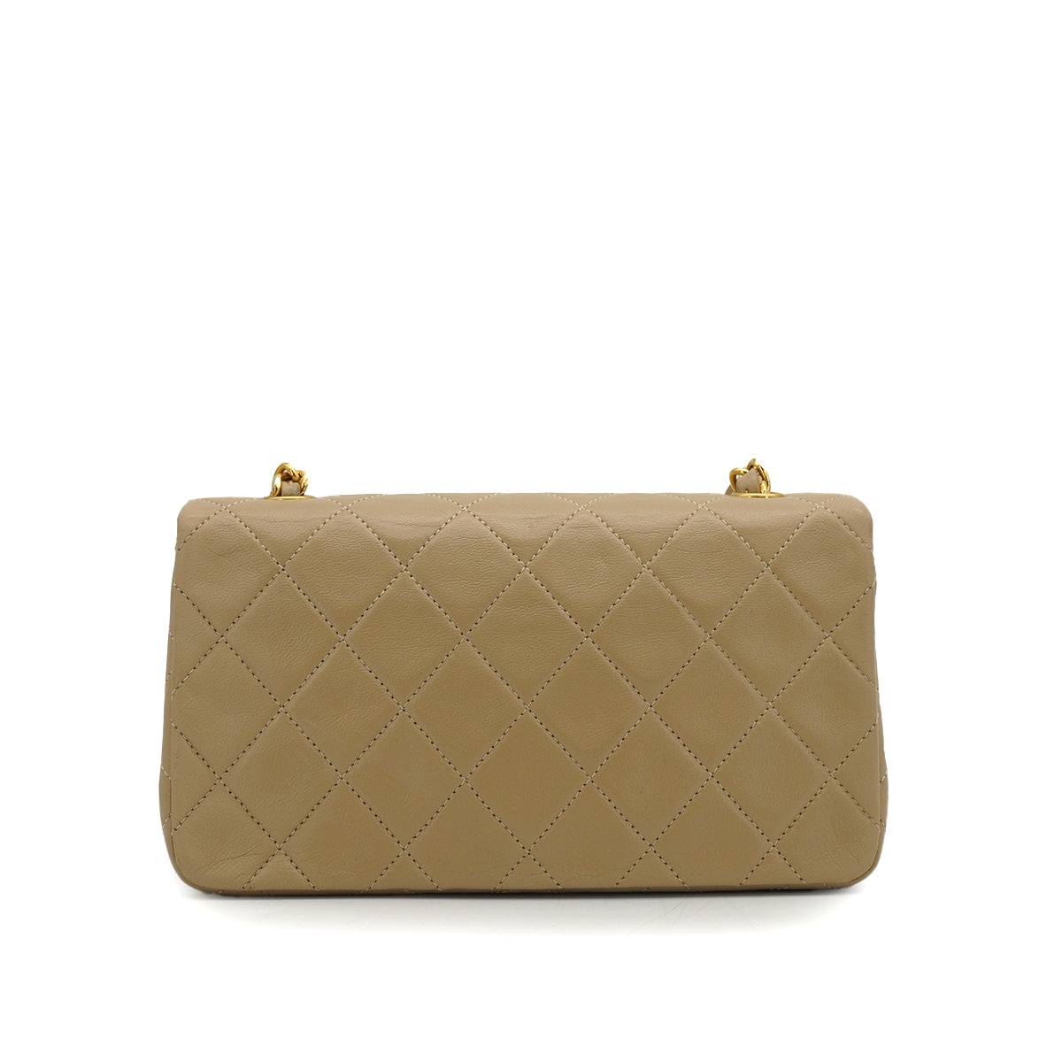 VINTAGE CHANEL MINI FULL FLAP CHAIN SHUOLDER BAG BEIGE LAMB SKIN GOLD HARDWARE 90339937