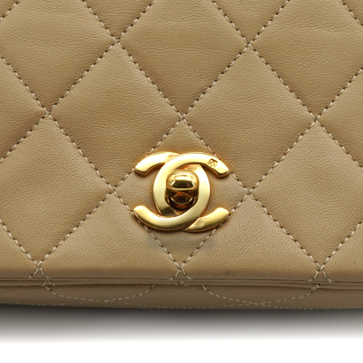 VINTAGE CHANEL MINI FULL FLAP CHAIN SHUOLDER BAG BEIGE LAMB SKIN GOLD HARDWARE 90339937