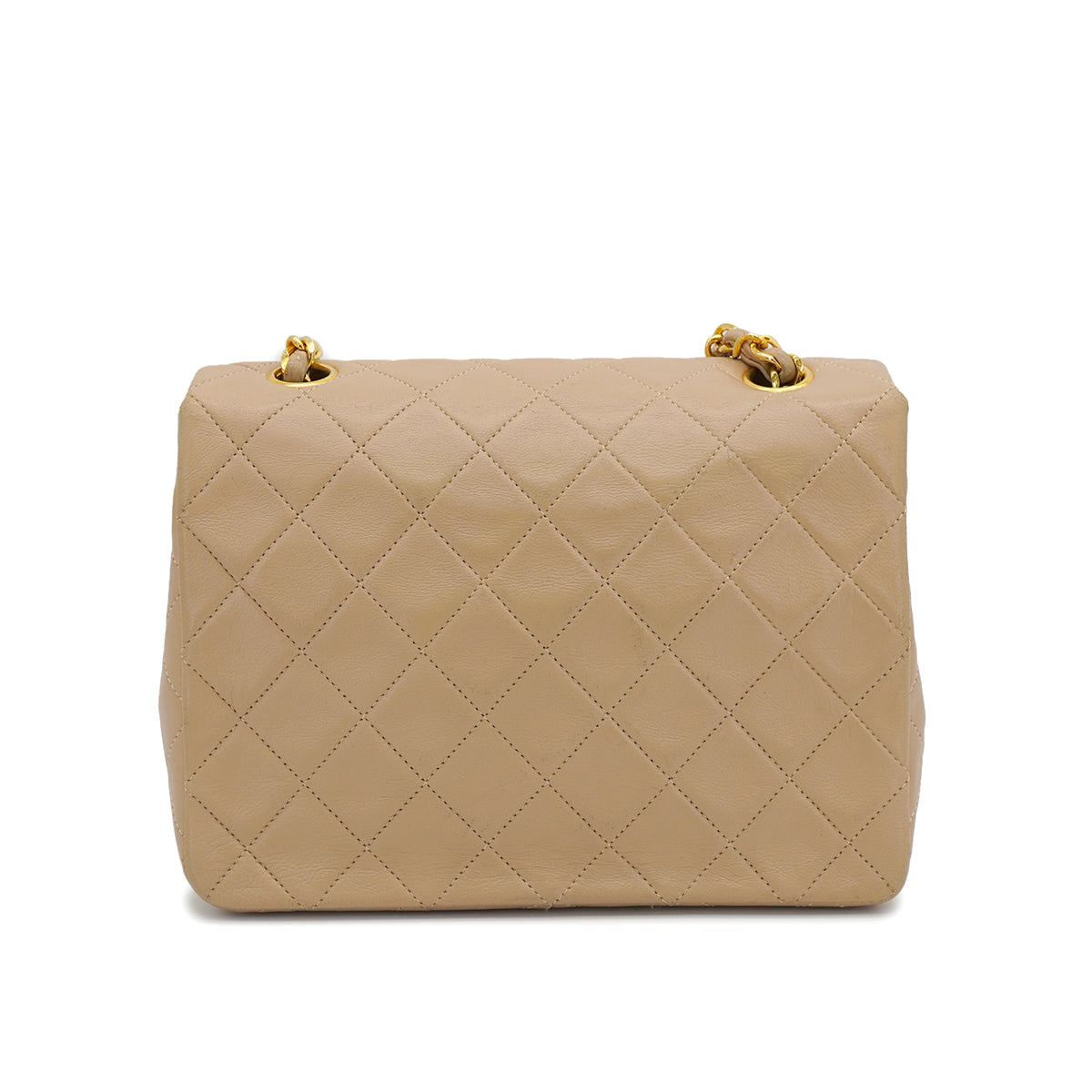 VINTAGE CHANEL MINI MATELASSE CHAIN SHOULDER BAG BEIGE LAMB SKIN GOLD HARDWARE 90326859