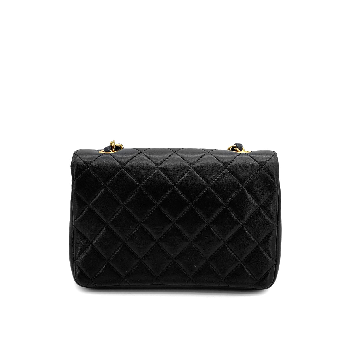 VINTAGE CHANEL MINI MATELASSE CHAIN SHOULDER BAG BLACK LAMB SKIN GOLD HARDWARE 90314373