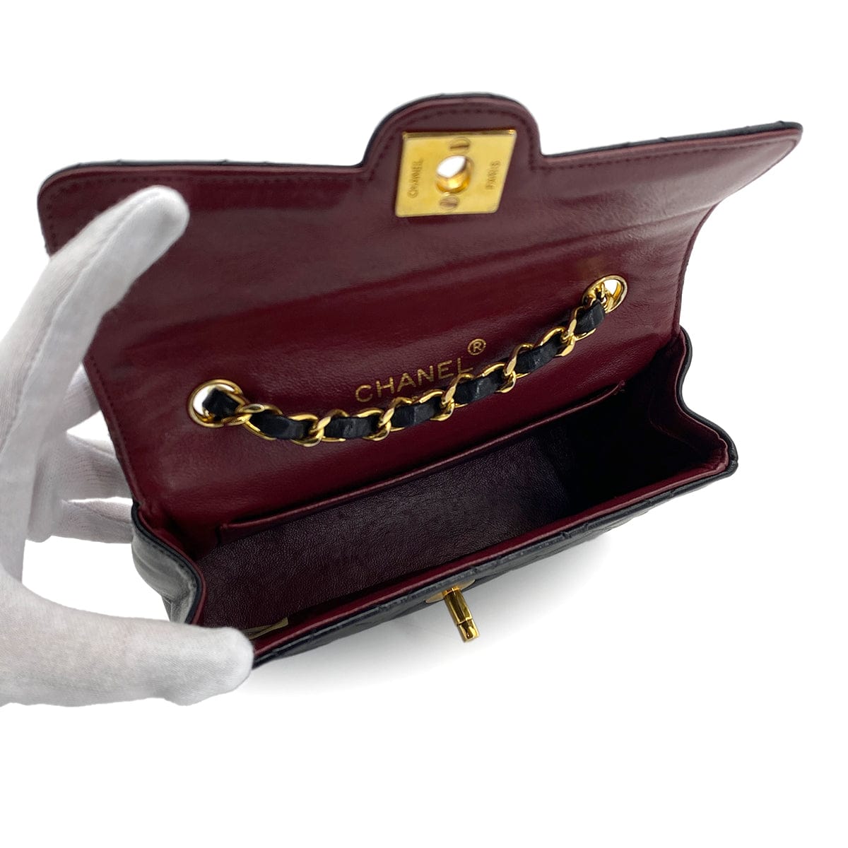 VINTAGE CHANEL MINI MATELASSE CHAIN SHOULDER BAG BLACK LAMB SKIN GOLD HARDWARE 90314373