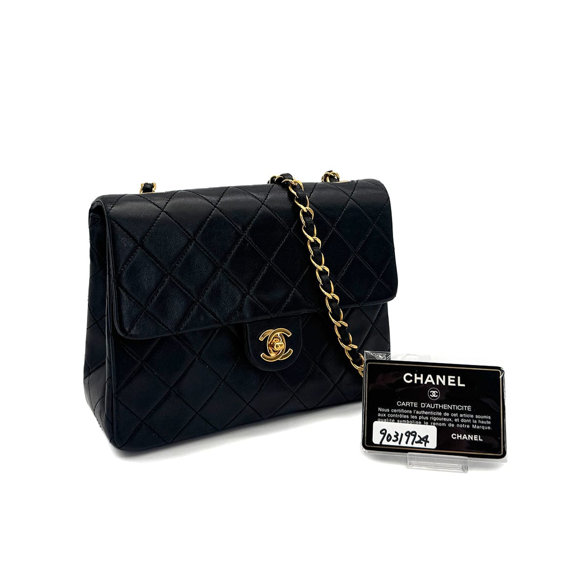 VINTAGE CHANEL MINI MATELASSE CHAIN SHOULDER BAG BLACK LAMB SKIN GOLD HARDWARE 90319924