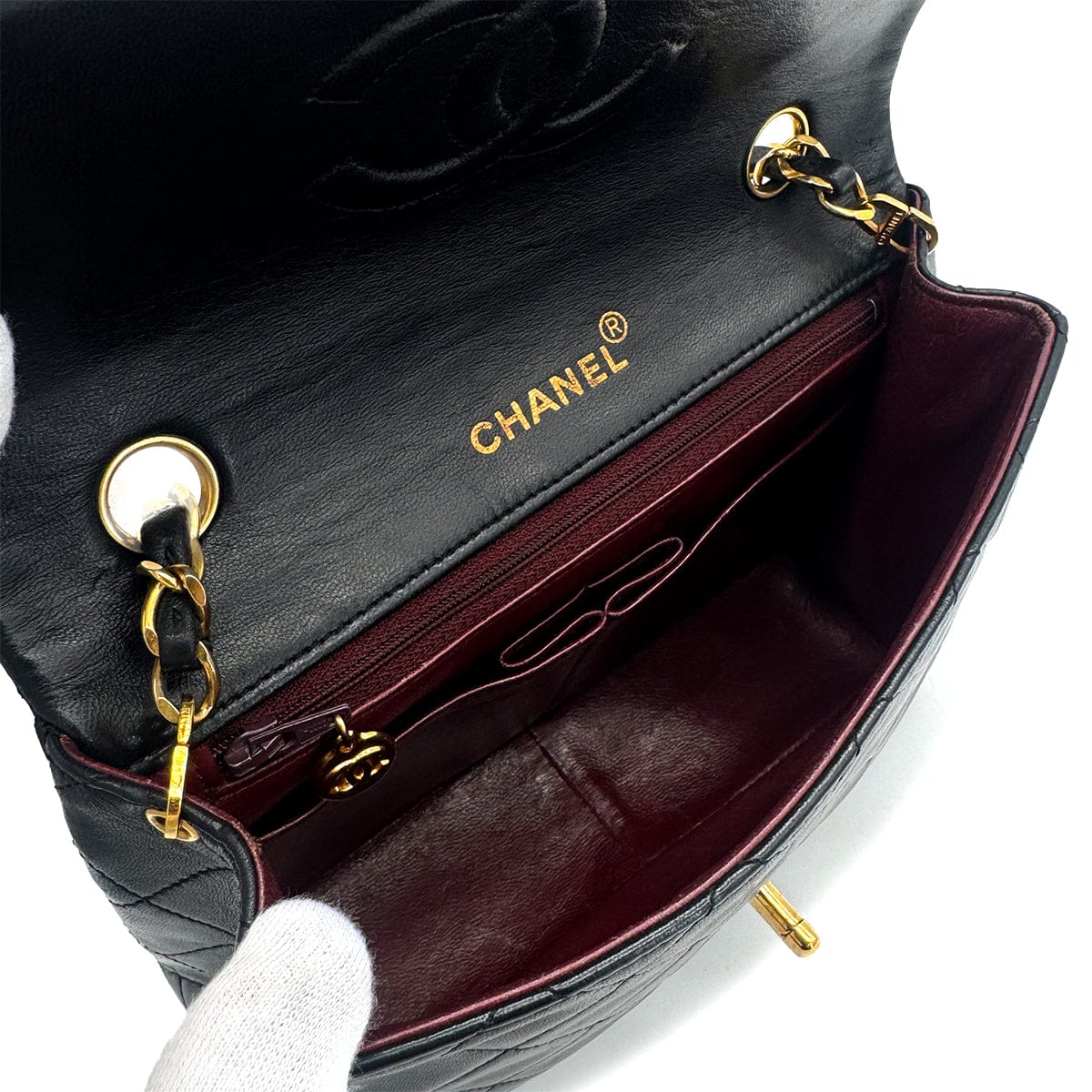 VINTAGE CHANEL MINI MATELASSE CHAIN SHOULDER BAG BLACK LAMB SKIN GOLD HARDWARE 90319924