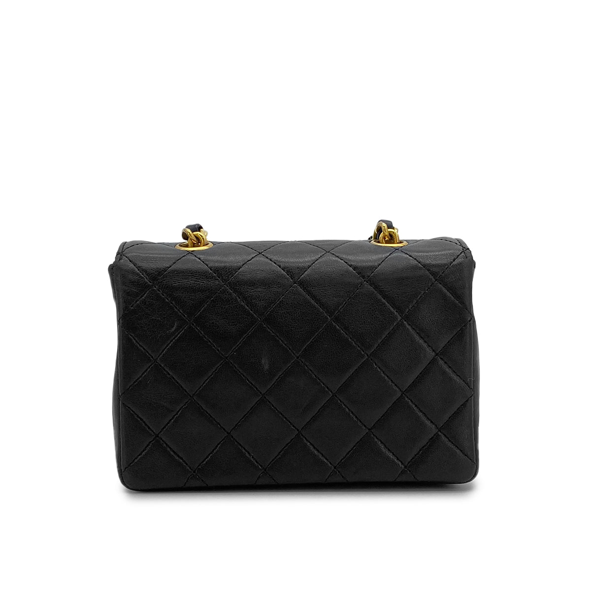 VINTAGE CHANEL MINI MATELASSE CHAIN SHOULDER BAG BLACK LAMB SKIN GOLD HARDWARE 90315020