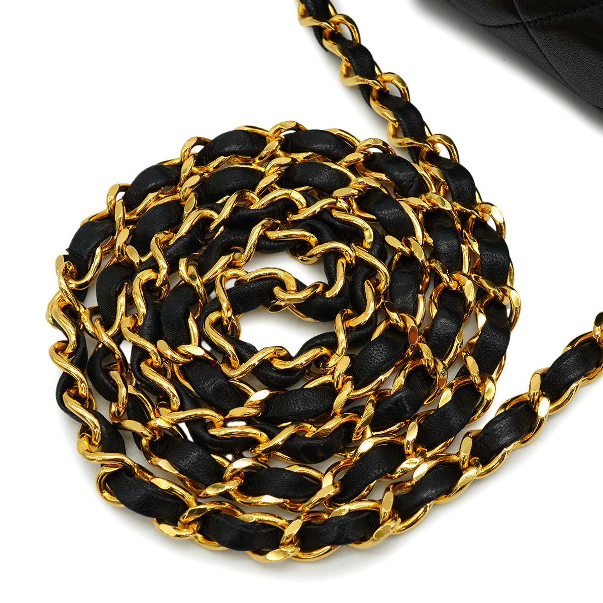 VINTAGE CHANEL MINI MATERASSE CHAIN SHOULDER BAG BLACK LAMB SKIN GOLD HARDWARE 90340146