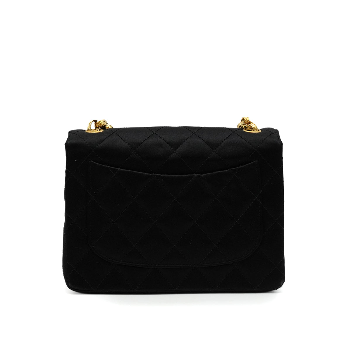 VINTAGE CHANEL MINI SQUARE 17 BIJOU CHAIN SHOULDER BAG BLACK SATIN GOLD HARDWARE 90343979