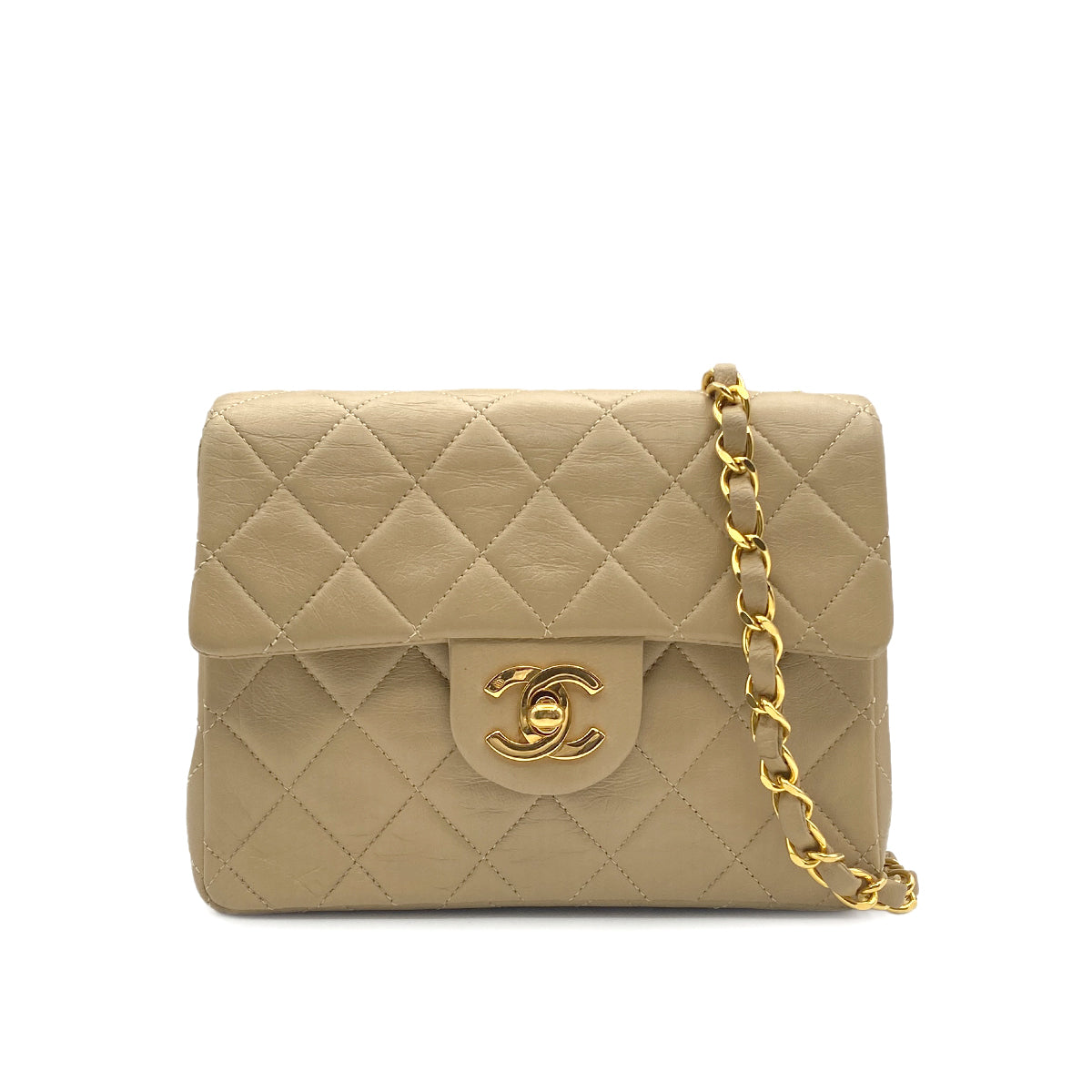 VINTAGE CHANEL MINI SQUARE 17 CHAIN SHOULDER BAG BEIGE LAMB SKIN 90314338