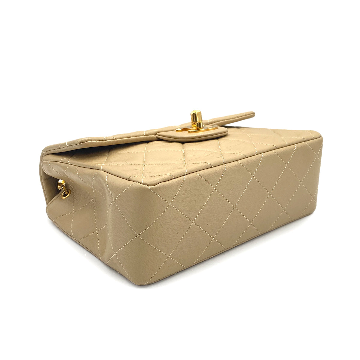VINTAGE CHANEL MINI SQUARE 17 CHAIN SHOULDER BAG BEIGE LAMB SKIN 90314338