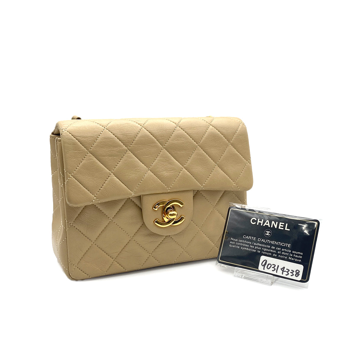 VINTAGE CHANEL MINI SQUARE 17 CHAIN SHOULDER BAG BEIGE LAMB SKIN 90314338