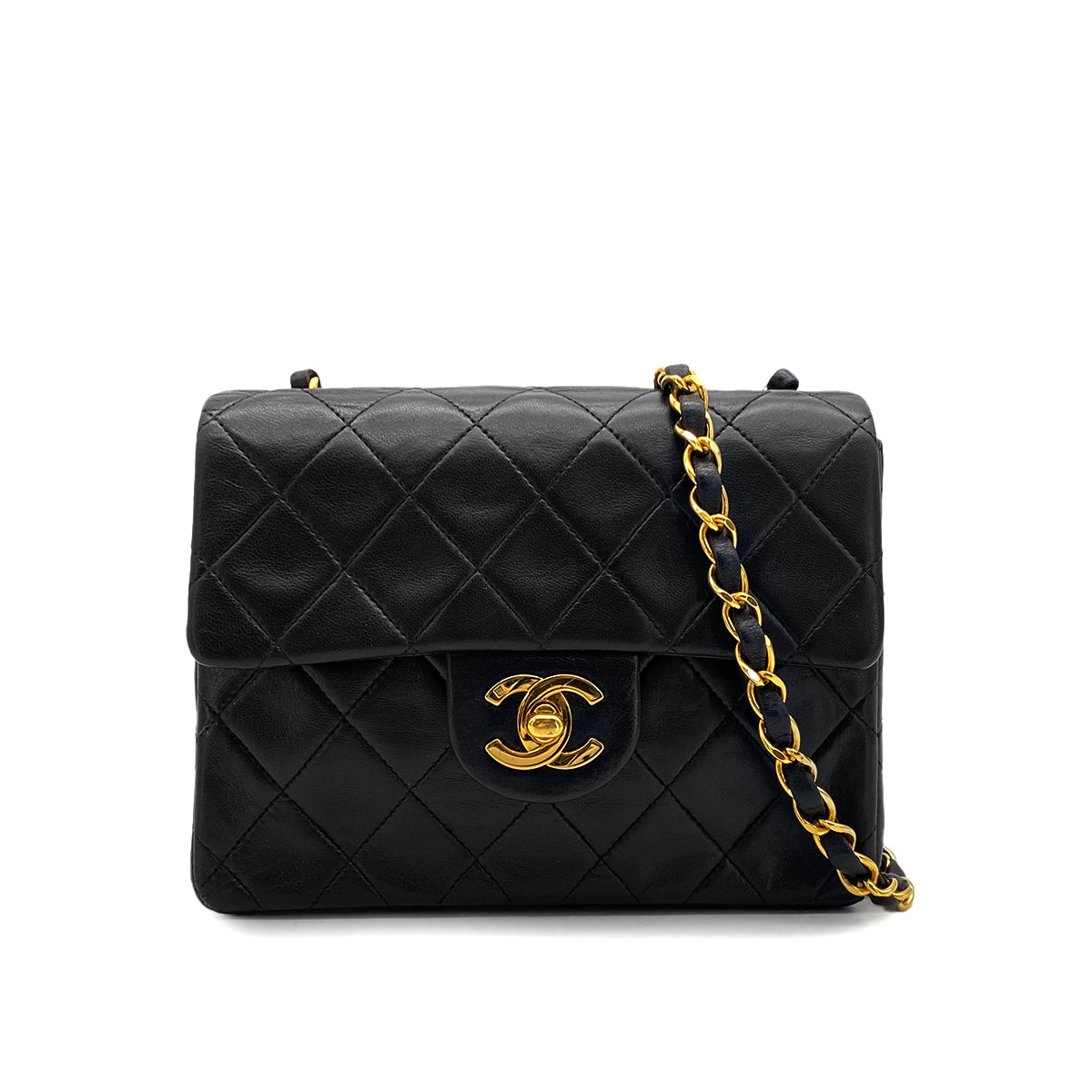 VINTAGE CHANEL MINI SQUARE 17 CHAIN SHOULDER BAG BLACK LAMB SKIN 90324819