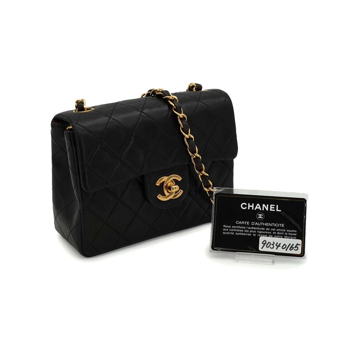 VINTAGE CHANEL MINI SQUARE 17 CHAIN SHOULDER BAG BLACK LAMB SKIN GOLD HARDWARE 90340165