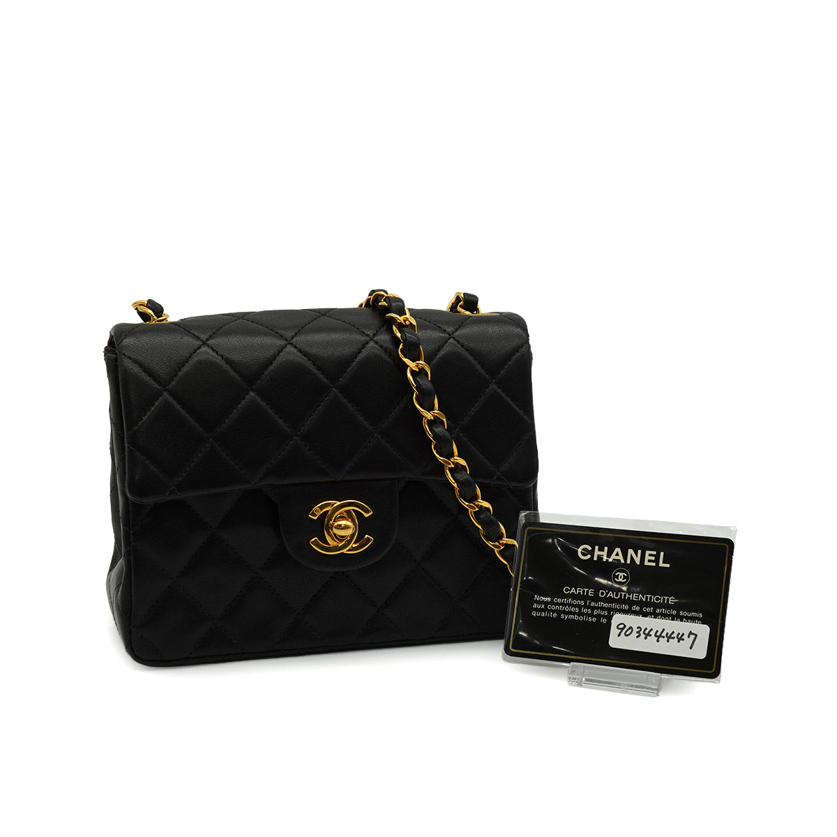 VINTAGE CHANEL MINI SQUARE 17 CHAIN SHOULDER BAG BLACK LAMB SKIN GOLD HARDWARE 90344447