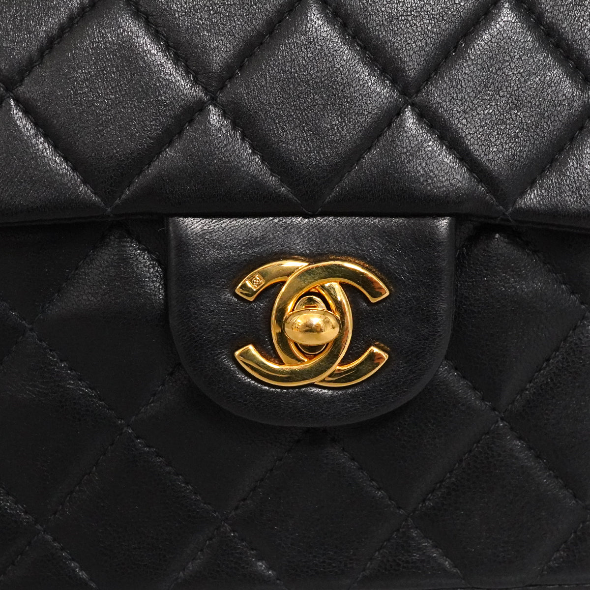 VINTAGE CHANEL MINI SQUARE 17 CHAIN SHOULDER BAG BLACK LAMB SKIN GOLD HARDWARE 90344447
