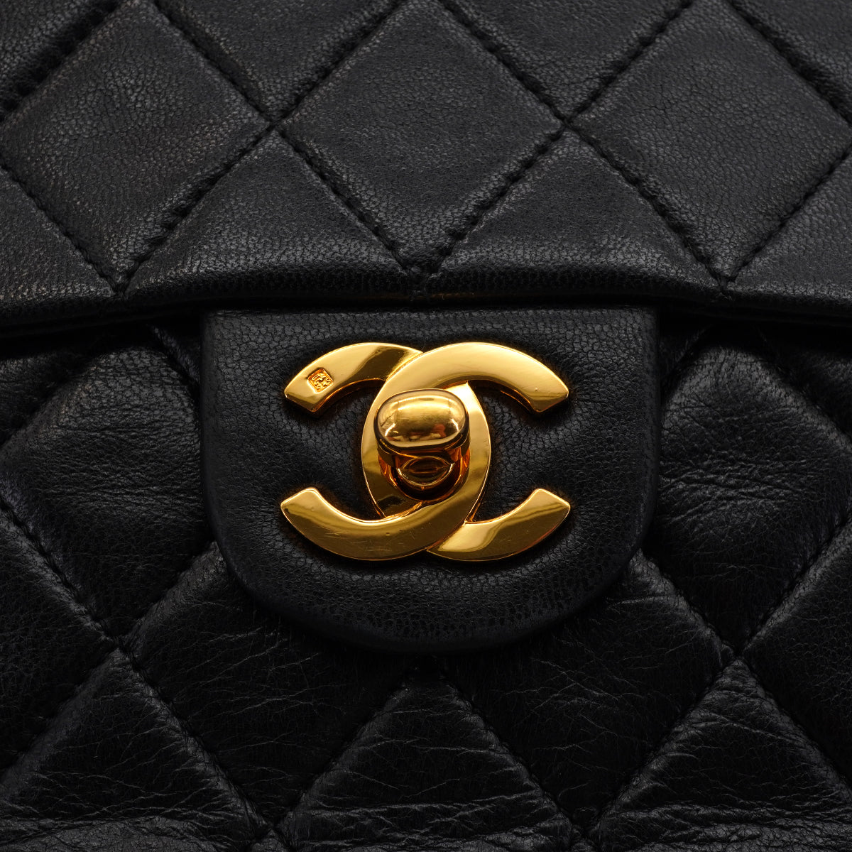 VINTAGE CHANEL MINI SQUARE 17 CHAIN SHOULDER BAG BLACK LAMB SKIN GOLD HARDWARE 90346681