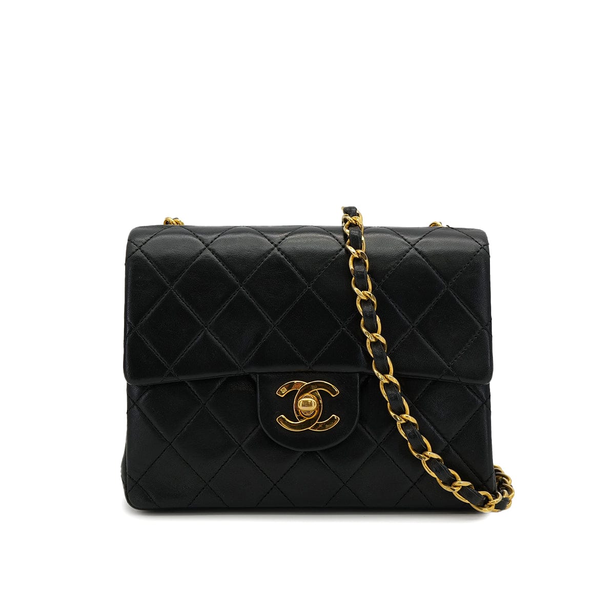 VINTAGE CHANEL MINI SQUARE 17 CHAIN SHOULDER BAG BLACK LAMB SKIN GOLD HARDWARE 90319942