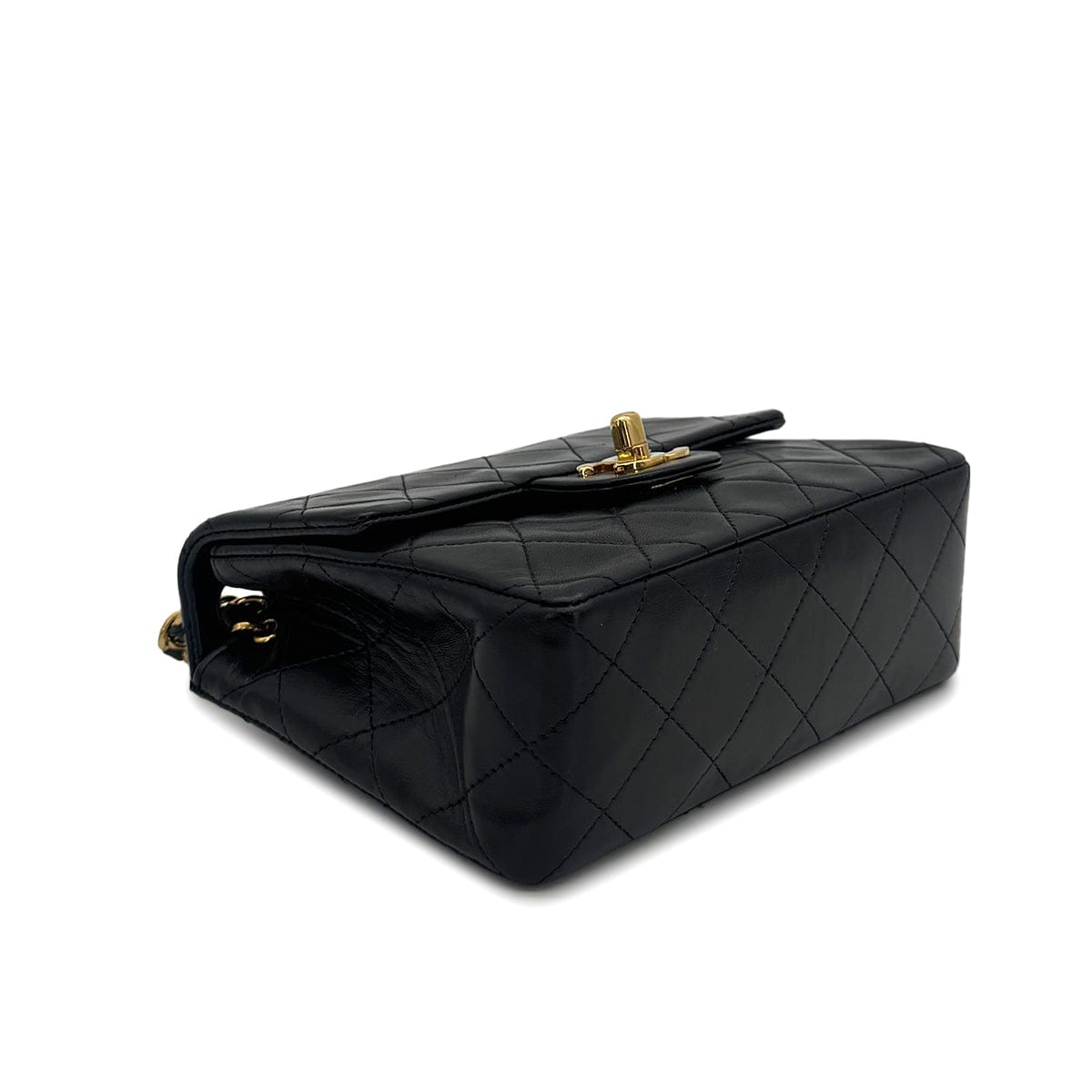 VINTAGE CHANEL MINI SQUARE 17 CHAIN SHOULDER BAG BLACK LAMB SKIN GOLD HARDWARE 90319942
