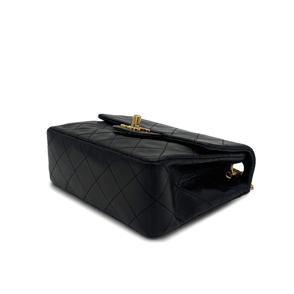 VINTAGE CHANEL MINI SQUARE 17 CHAIN SHOULDER BAG BLACK LAMB SKIN GOLD HARDWARE 90319942