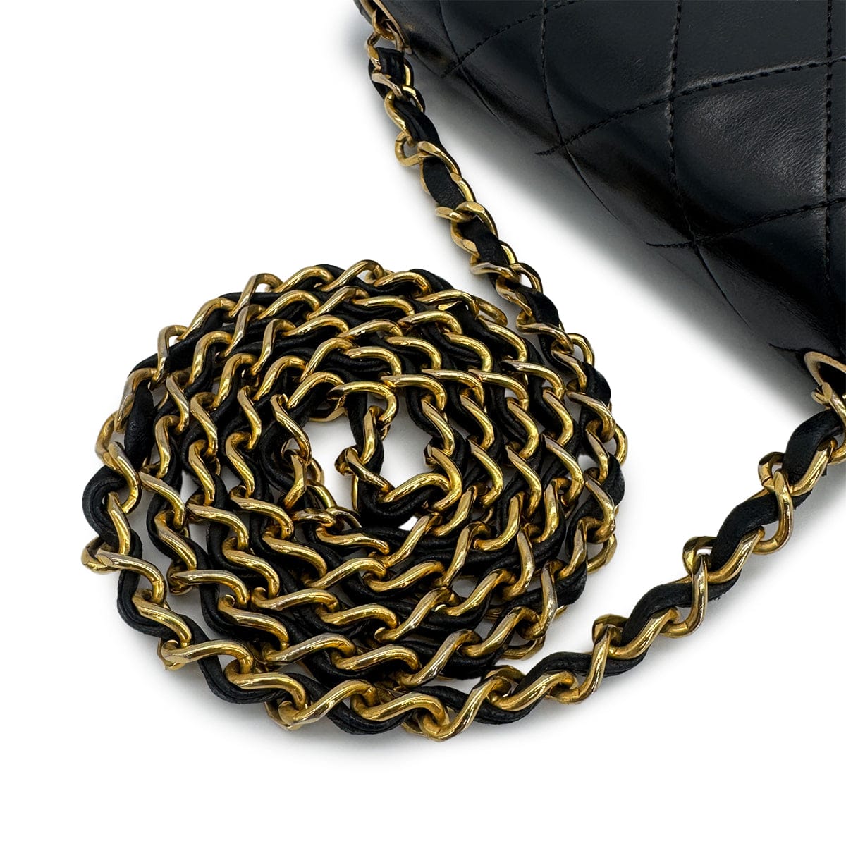 VINTAGE CHANEL MINI SQUARE 17 CHAIN SHOULDER BAG BLACK LAMB SKIN GOLD HARDWARE 90319942
