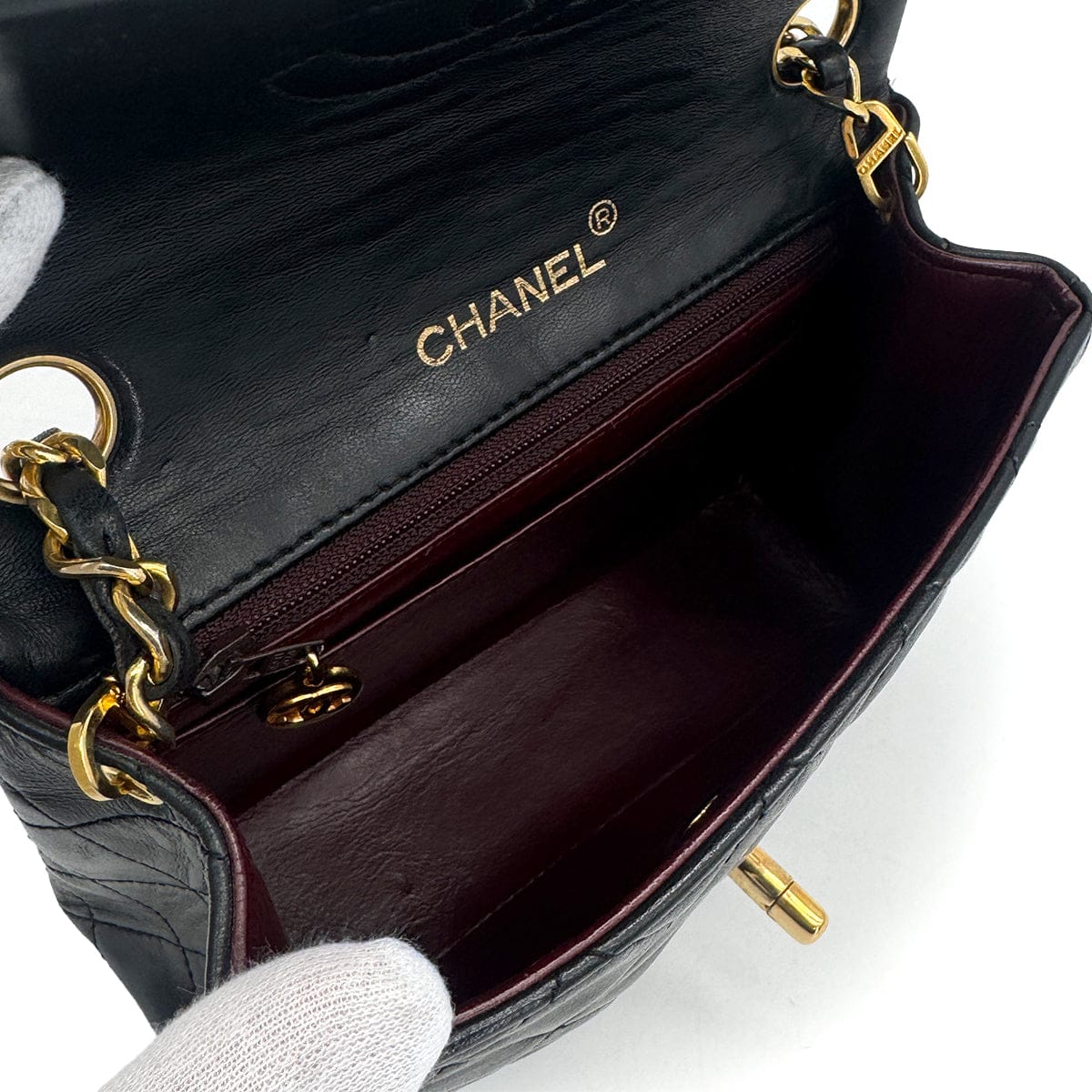 VINTAGE CHANEL MINI SQUARE 17 CHAIN SHOULDER BAG BLACK LAMB SKIN GOLD HARDWARE 90319942