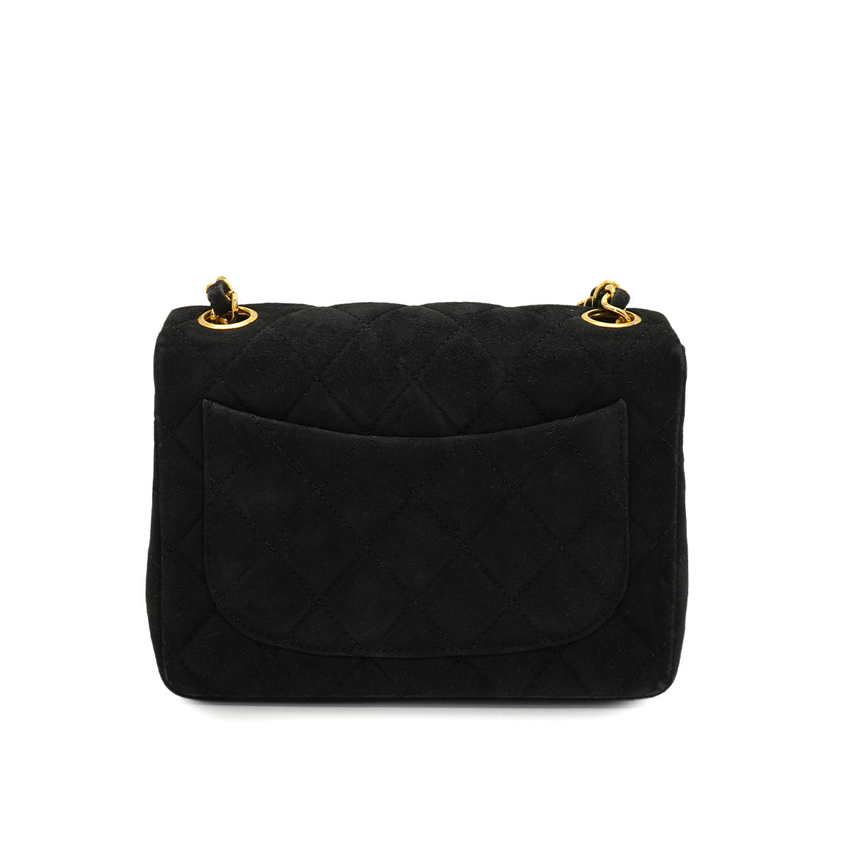 VINTAGE CHANEL MINI SQUARE 17 CHAIN SHOULDER BAG BLACK SUEDE GOLD HARDWARE 90326733