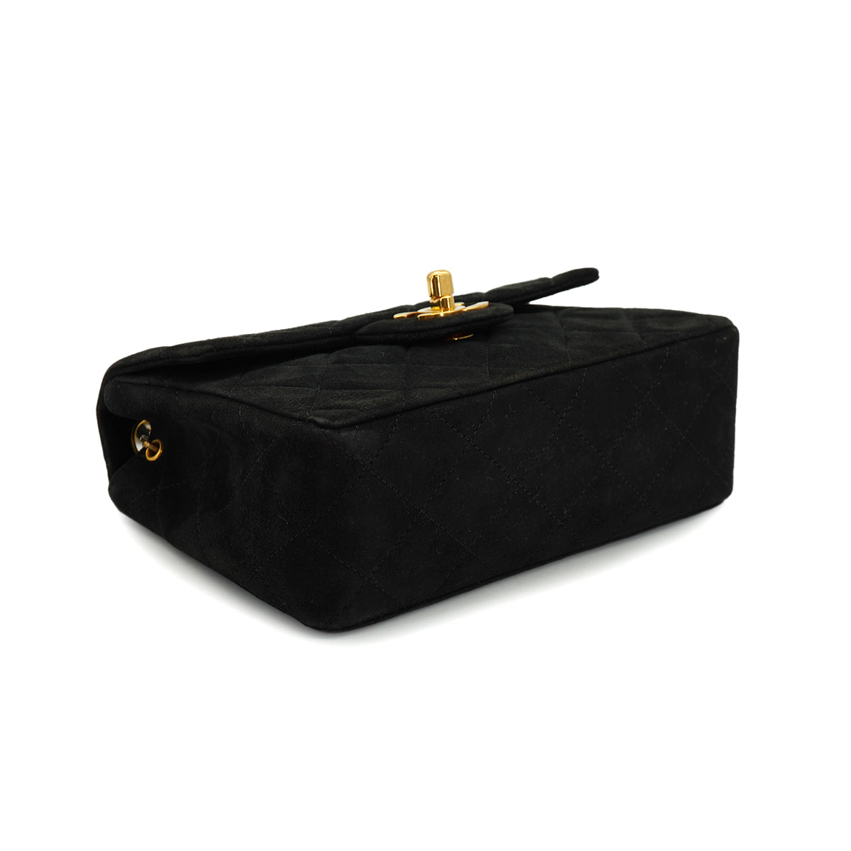 VINTAGE CHANEL MINI SQUARE 17 CHAIN SHOULDER BAG BLACK SUEDE GOLD HARDWARE 90326733